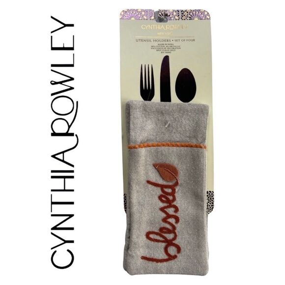 Cynthia Rowley New York Embroidered Blessings Utensil Holders Set of 4 - Picture 1 of 9